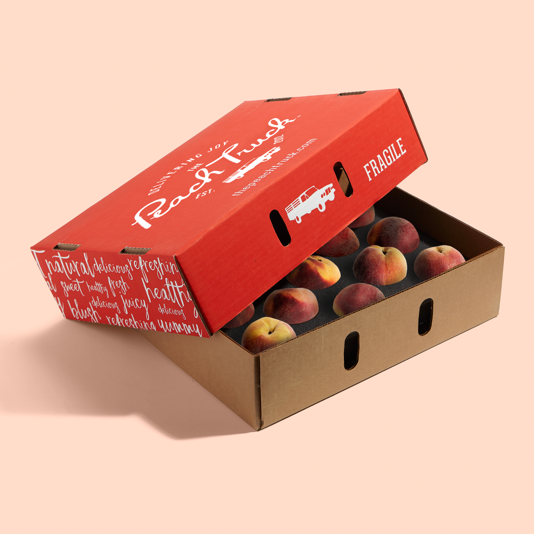 Box of peaches from The Peach Truck